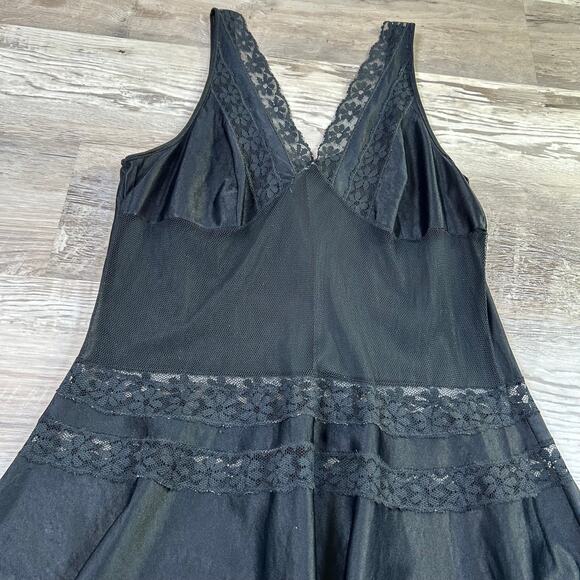 Vintage Black Lace Trim Slip Dress - Size M - Picture 3 of 6